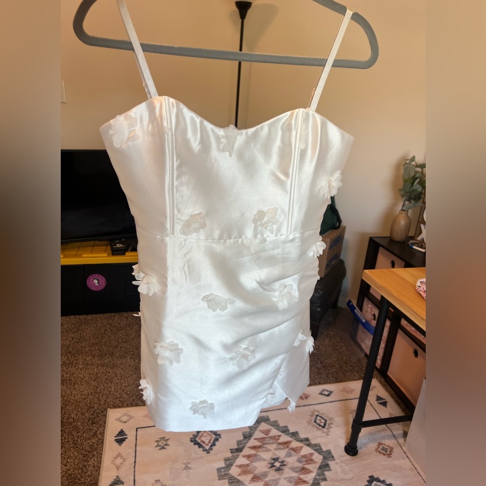 NWT Cream Fashion Nova Mini Dress with flower embellishment